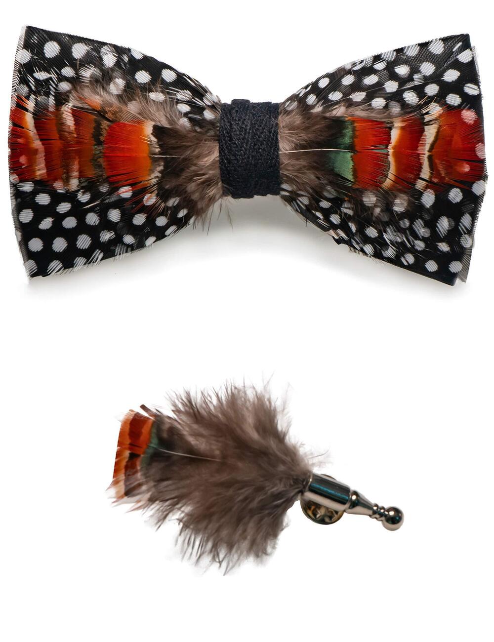 7475 Feather Pre-tied Bow tie Leather Bowtie and Brooch Sets 13